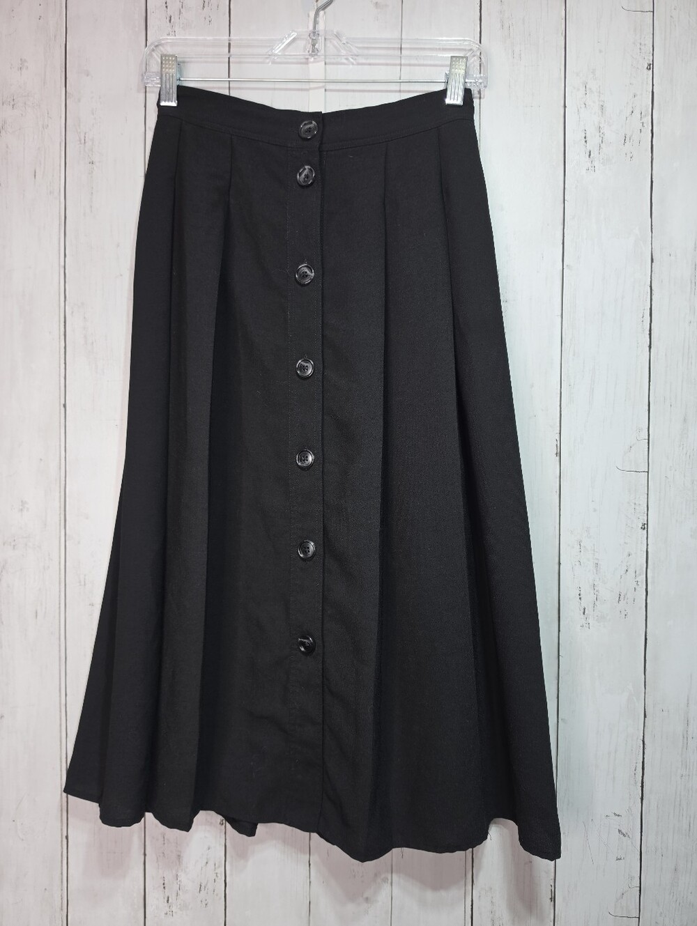 ModCloth Women's Lightweight Black Button Front Midi Skirt Aline Classic Size 2.